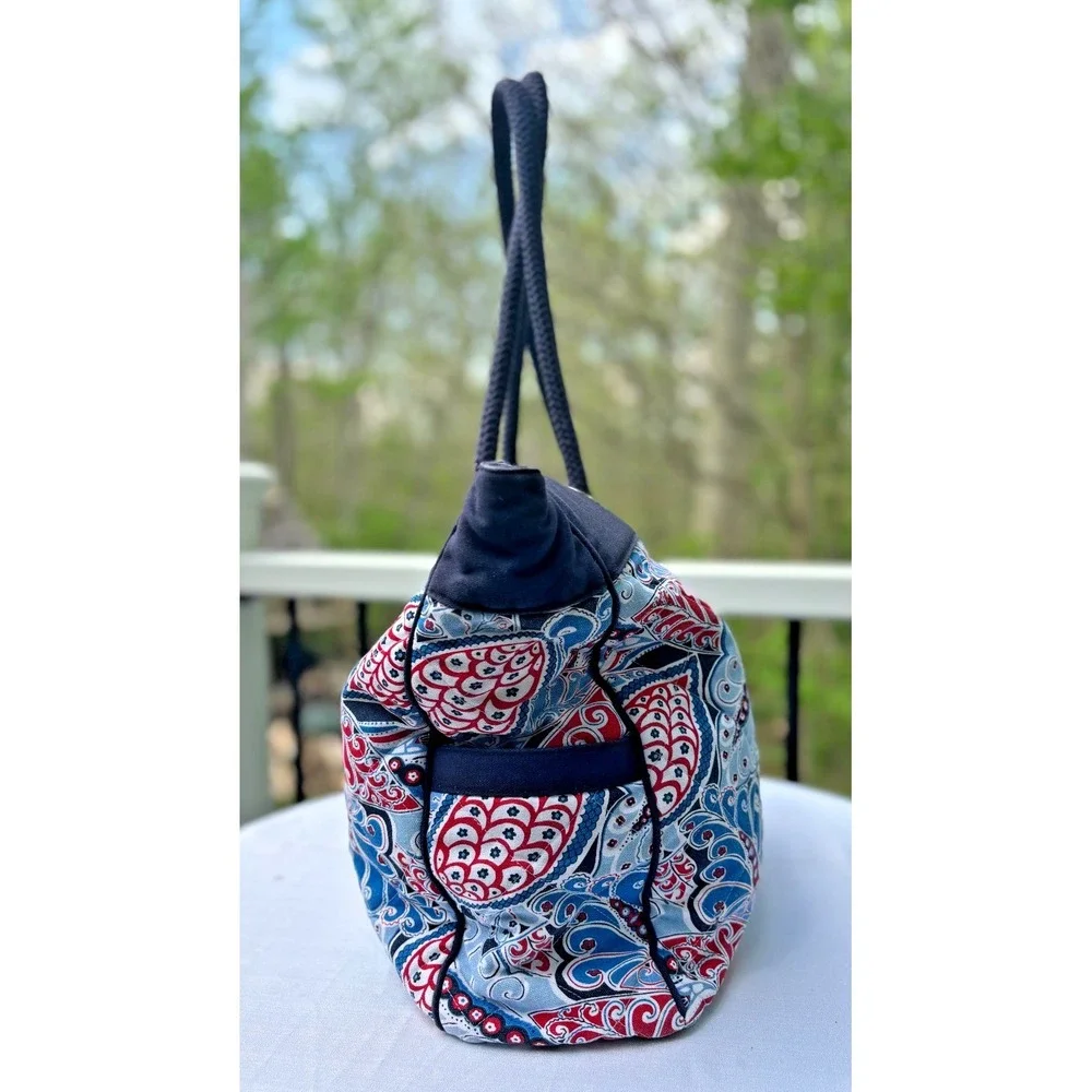 Vera Bradley Nautical Seaside Miller Tote Capri Blue Paisley Large Quilted EUC